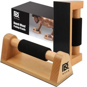 Wood Push Up Bars with Full Non-Slip Baseplate 8mm Comfortable Rubber Grip Push Up Stand for Men and Women Sturdy Pushup Stands for Home Gym Fitness Body Building Muscle Training Workout