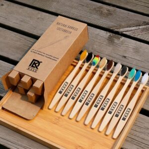 Organic Bamboo Toothbrush for Adults (Pack of 12) Manual, Charcoal Activated Soft Bristles, Identification Marks, Biodegradable, Anti-Bacterial, Eco-friendly, Natural BAMBOO