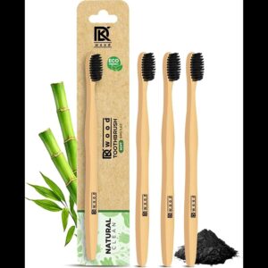 Bamboo Wooden Toothbrush For Adults Teeth With Activated Charcoal | Soft Bristles | Biodegradable And Sustainable (Pack Of 4) natural bamboo